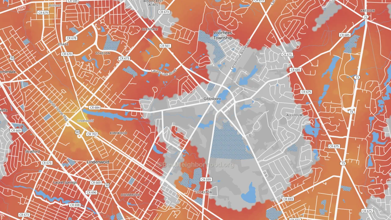 Transit Grade map of Gibbsboro, NJ