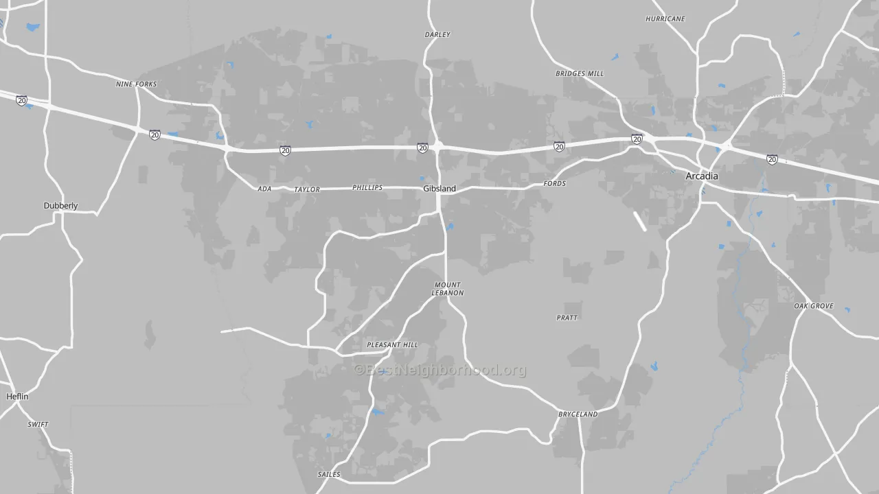 Transit Grade map of Gibsland, LA