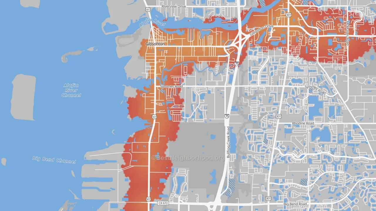Transit Grade map of Gibsonton, FL