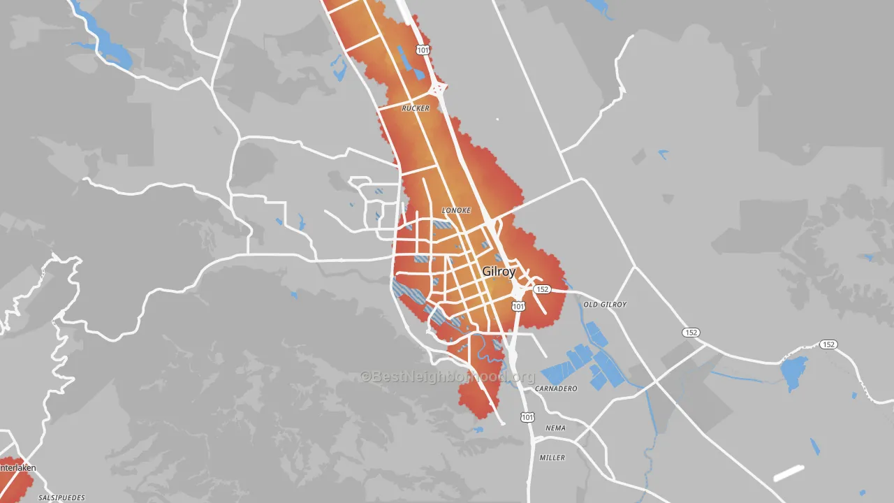 Transit Grade map of Gilroy, CA