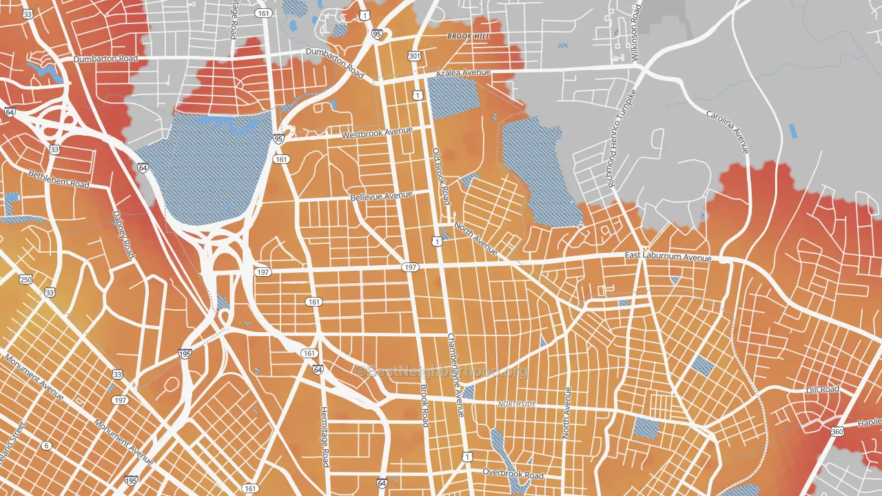 Transit Grade map of Ginter Park, Richmond, VA