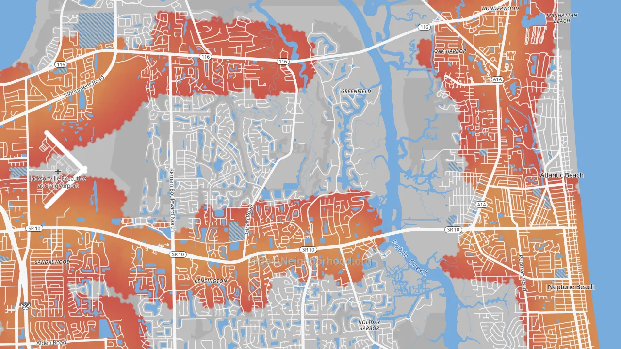 Transit Grade map of Girvin, Jacksonville, FL