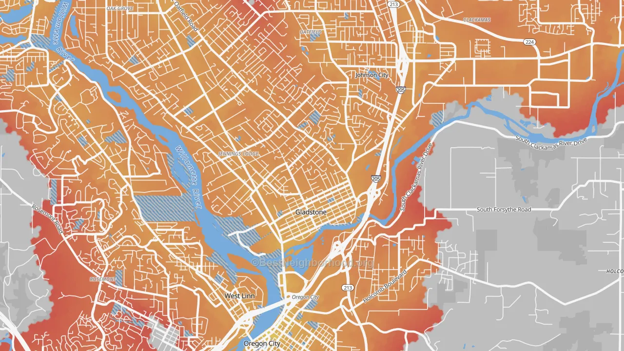 Transit Grade map of Gladstone, OR