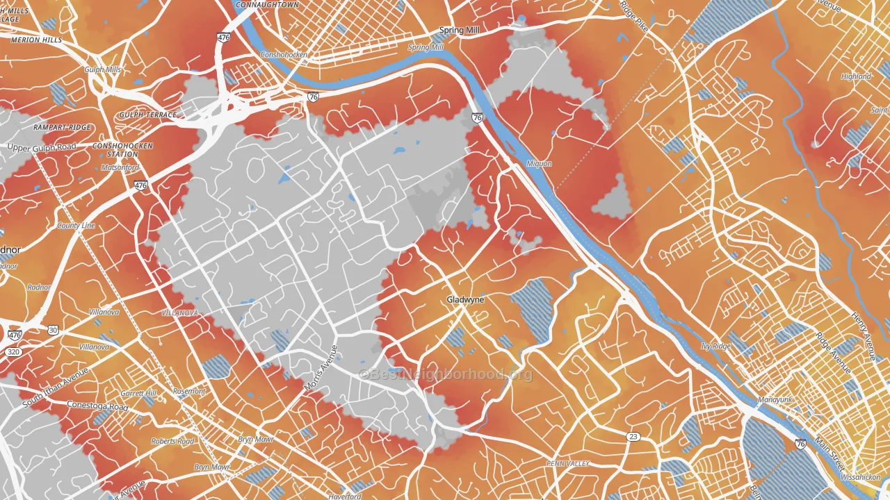 Transit Grade map of Gladwyne, PA