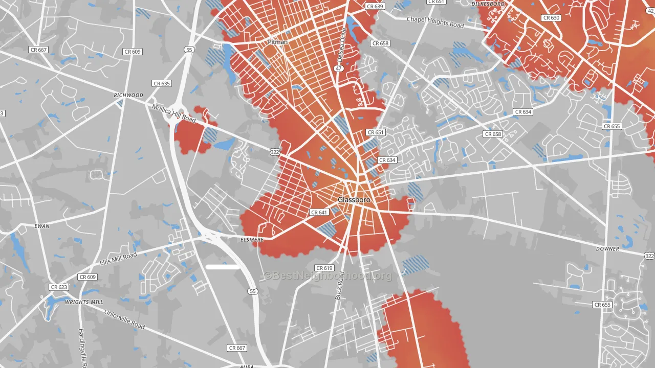 Transit Grade map of Glassboro, NJ