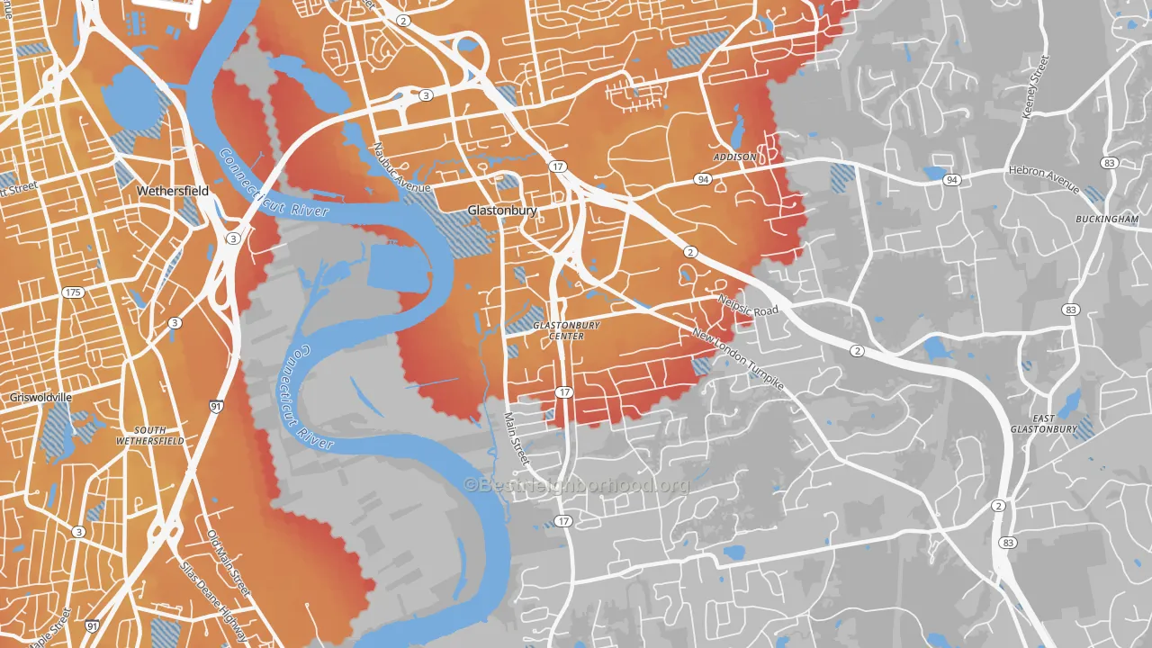 Transit Grade map of Glastonbury Center, CT