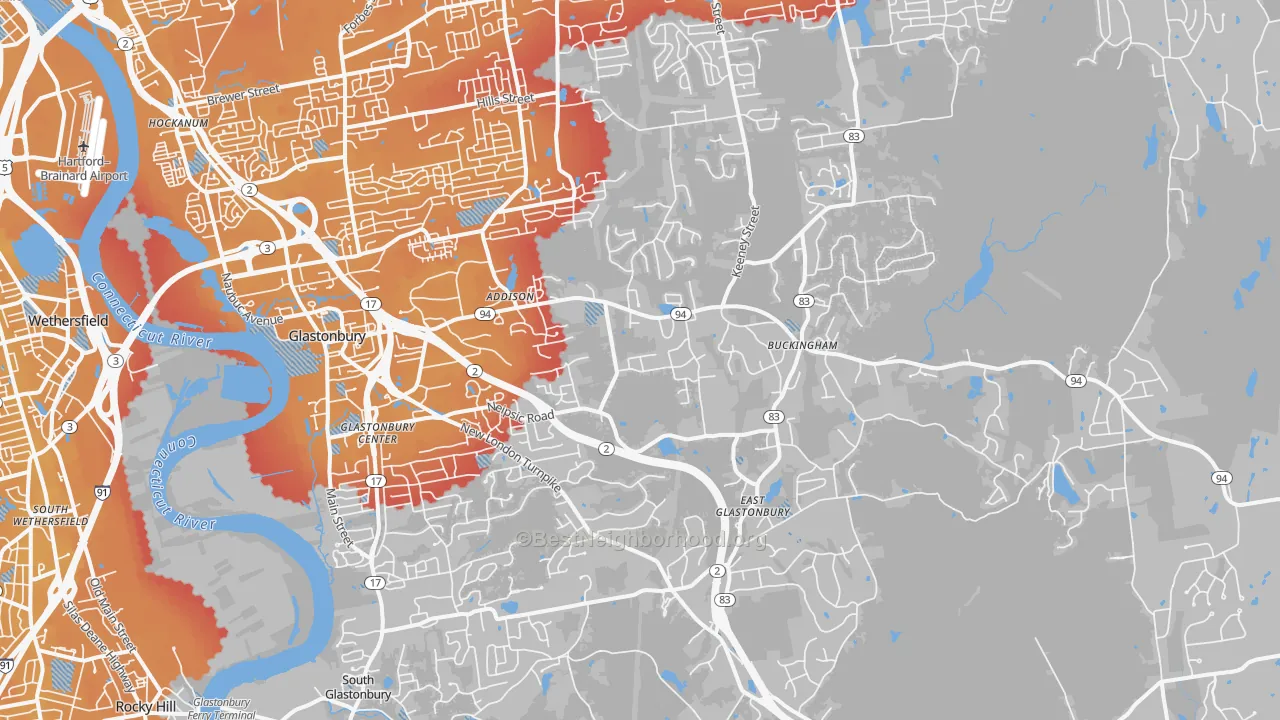 Transit Grade map of Glastonbury, CT