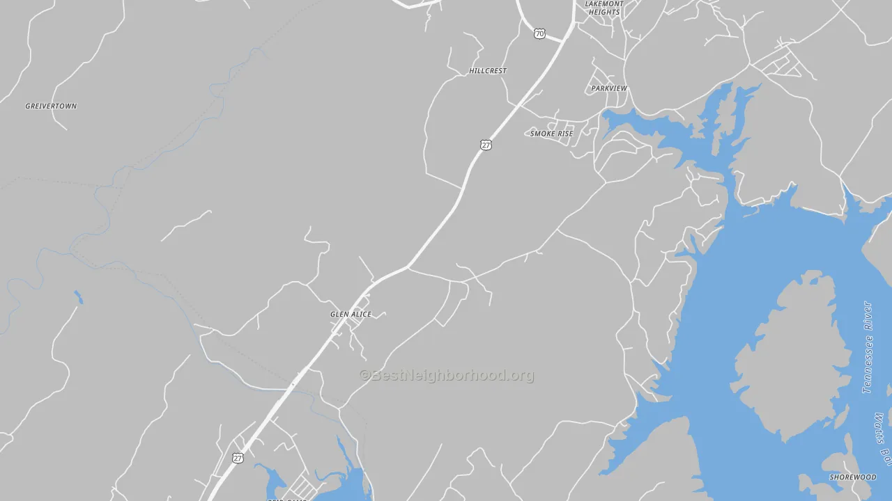 Transit Grade map of Glen Alice, TN