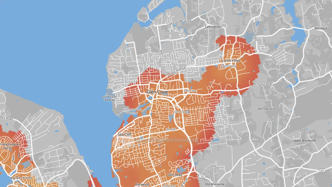 Transit Grade map of Glen Cove, NY