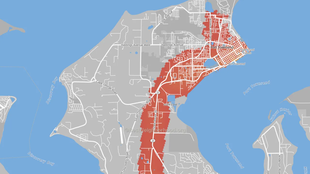 Transit Grade map of Glen Cove, WA