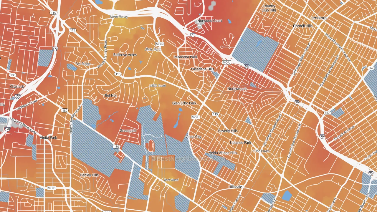 Transit Grade map of Glen Echo Park, MO