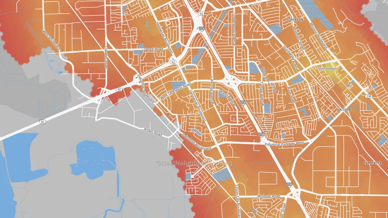 Transit Grade map of Glen Eden, Hayward, CA