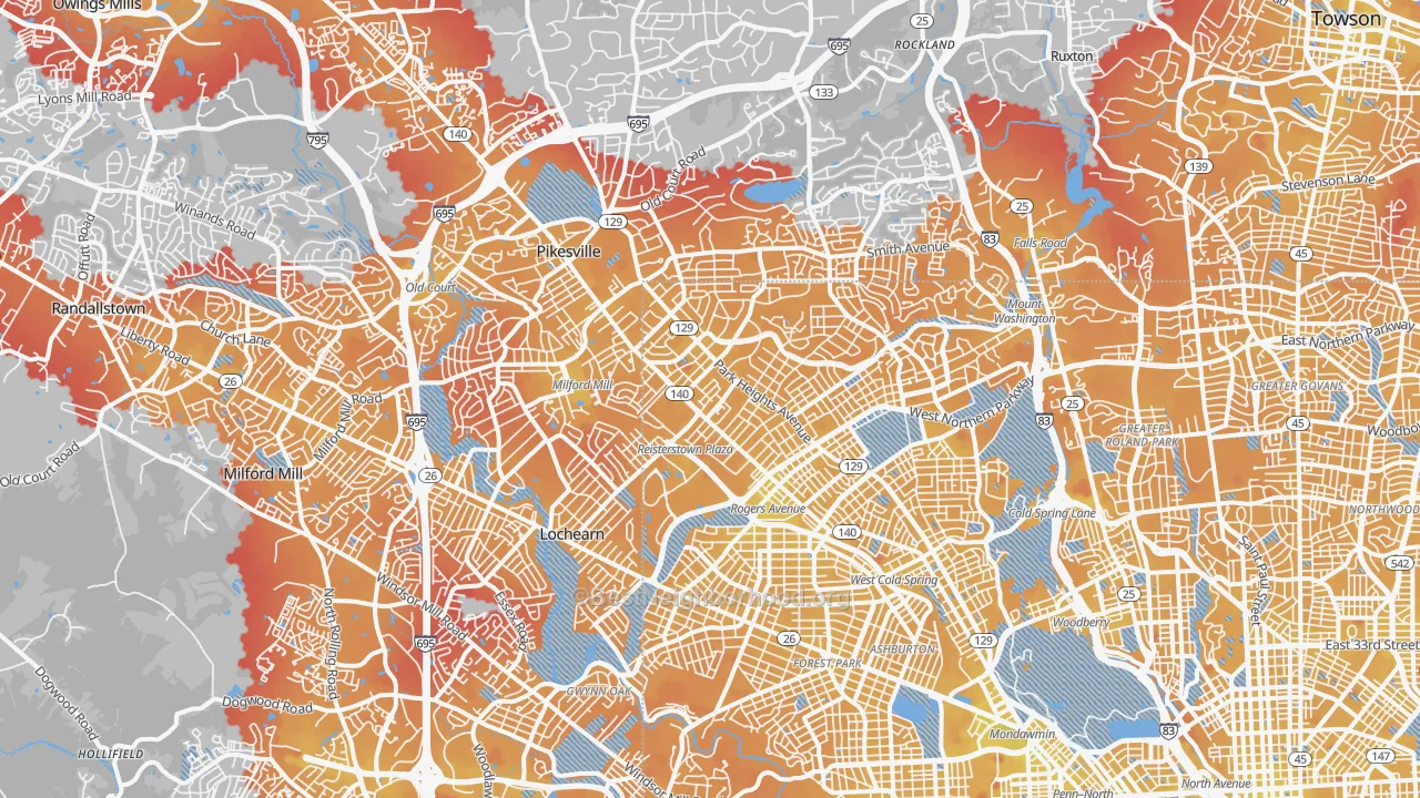Transit Grade map of Glen-Fallstaff, Baltimore, MD