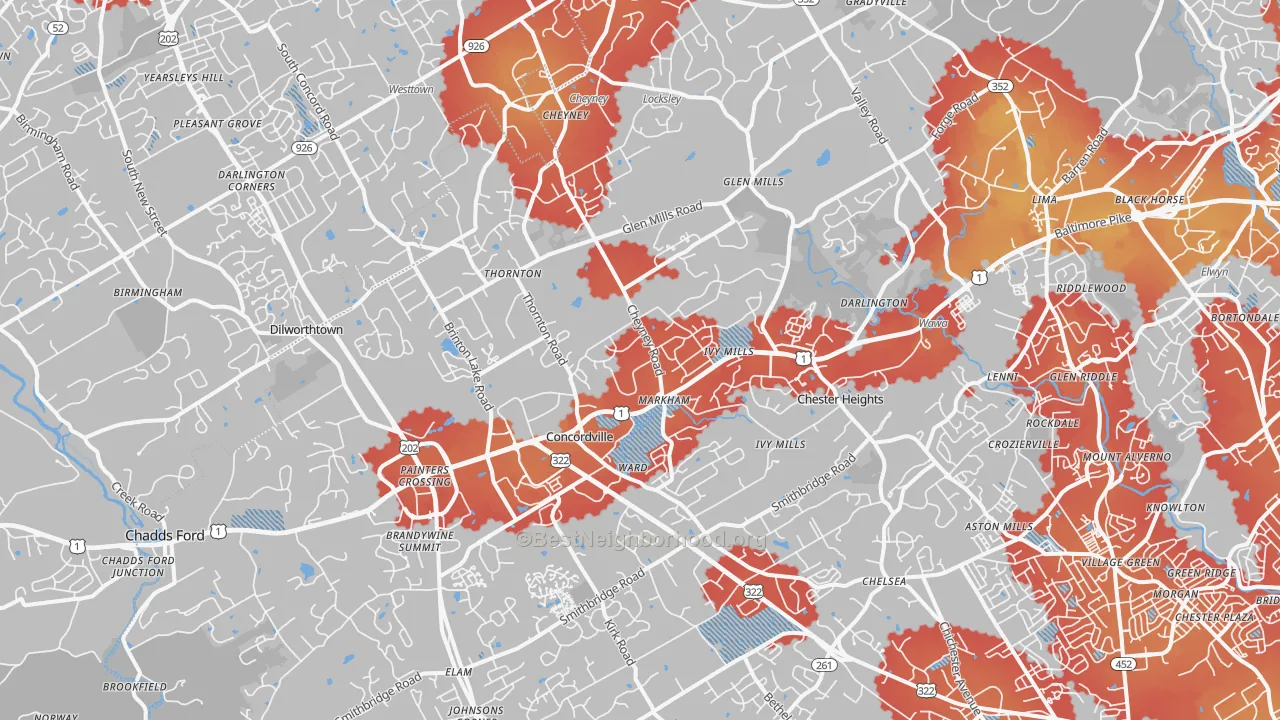 Transit Grade map of Glen Mills, PA