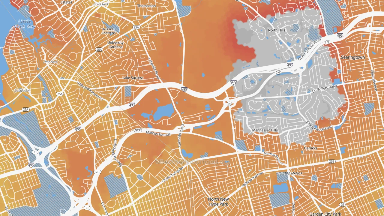 Transit Grade map of Glen Oaks, NY