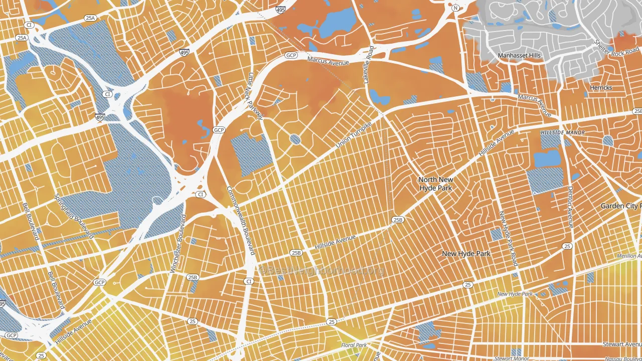 Transit Grade map of Glen Oaks, Queens, NY