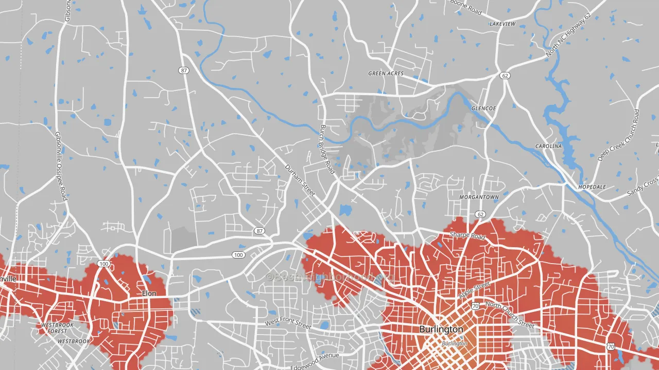 Transit Grade map of Glen Raven, NC