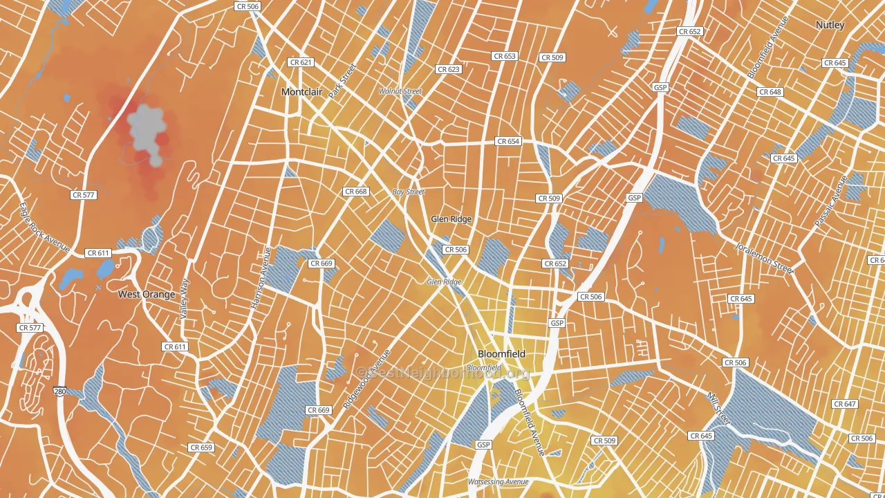 Transit Grade map of Glen Ridge, NJ