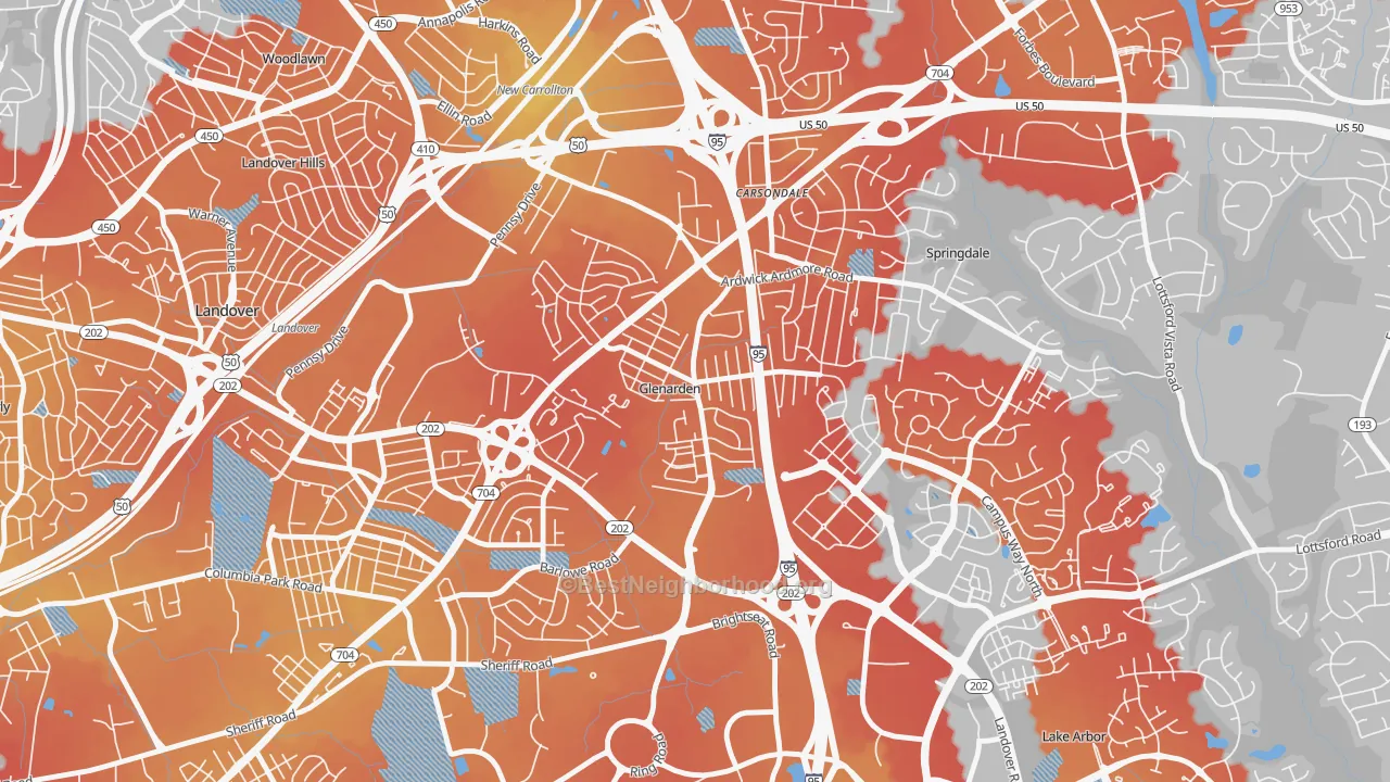 Transit Grade map of Glenarden, MD