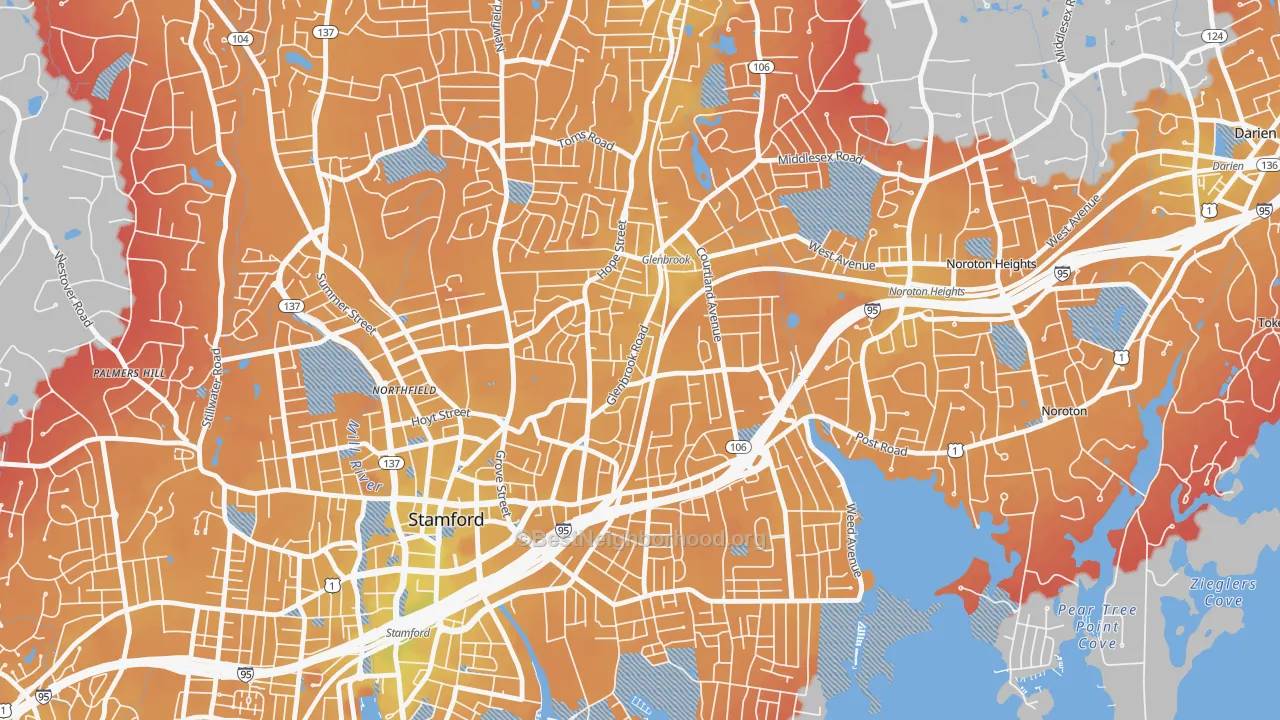 Transit Grade map of Glenbrook, Stamford, CT
