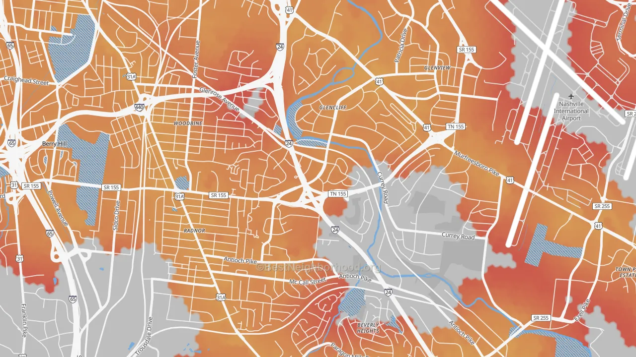 Transit Grade map of Glencliff, Nashville, TN