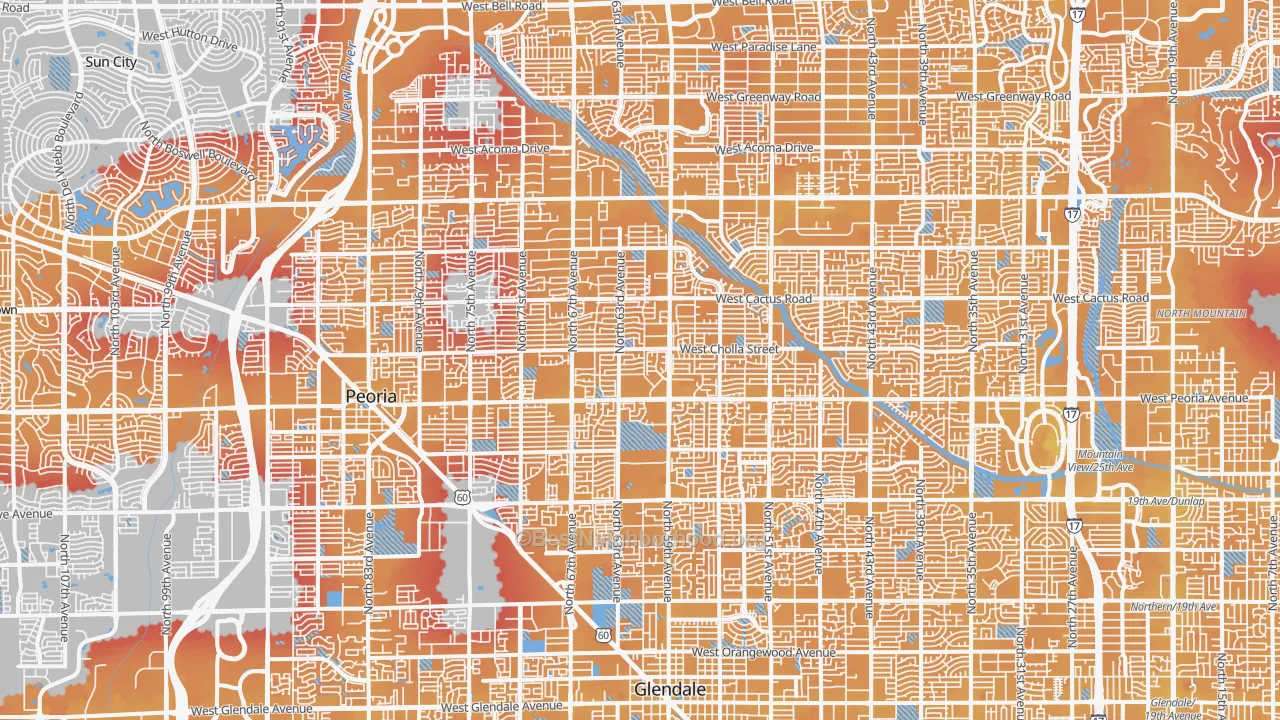 Transit Grade map of Glendale, AZ