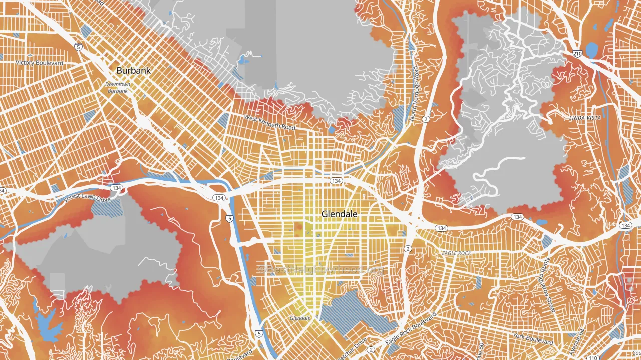 Transit Grade map of Glendale, CA