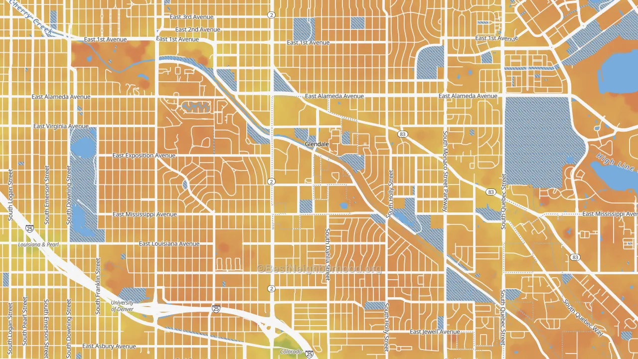 Transit Grade map of Glendale, CO