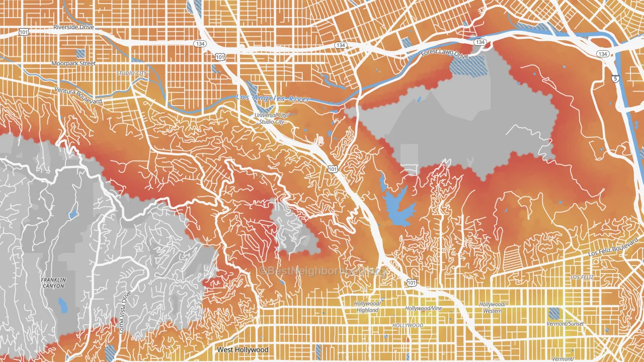 Transit Grade map of Glendale, Los Angeles, CA