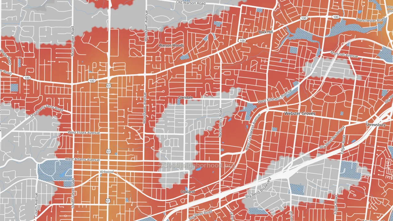 Transit Grade map of Glendale, MO