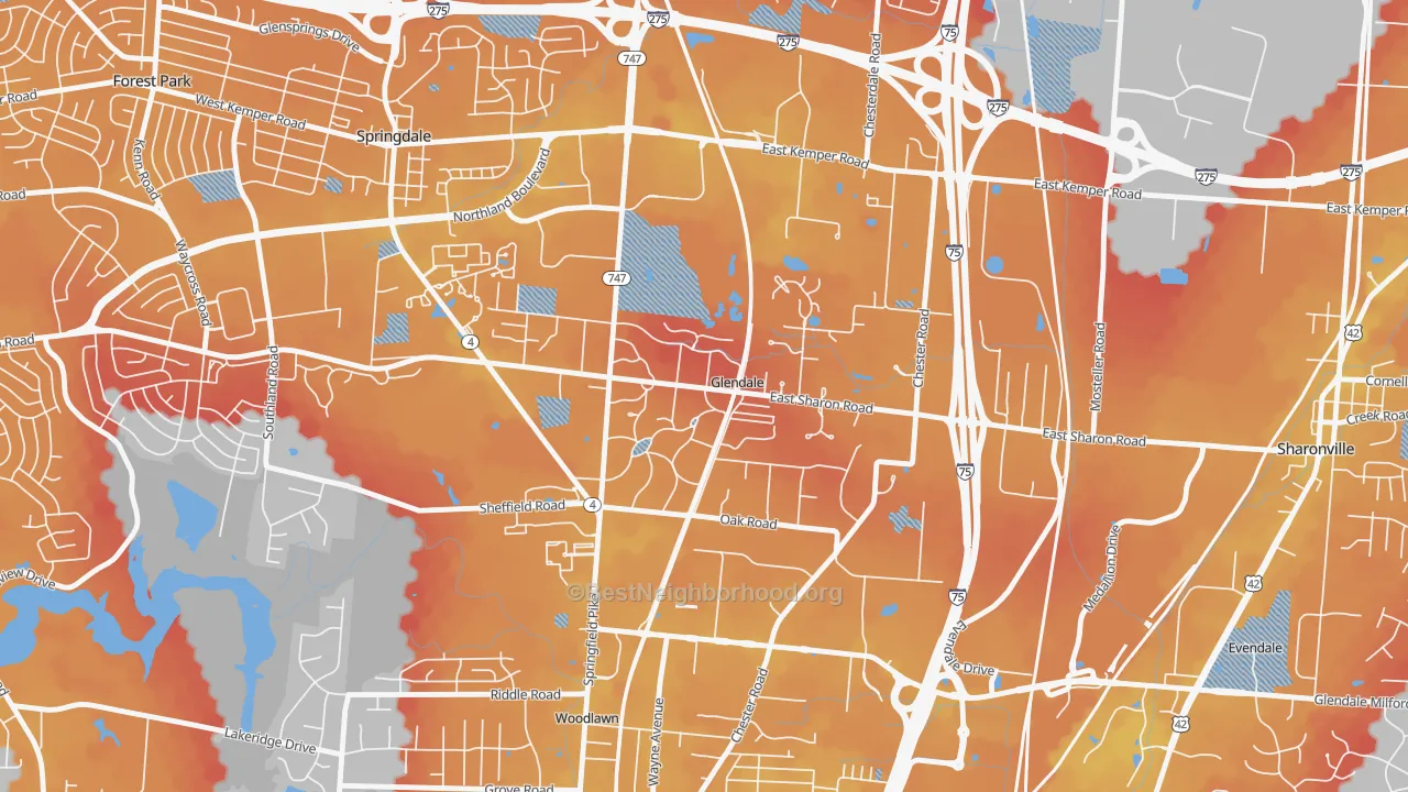 Transit Grade map of Glendale, OH