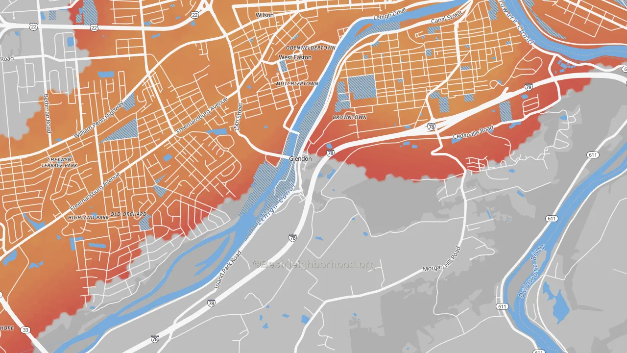 Transit Grade map of Glendon, PA