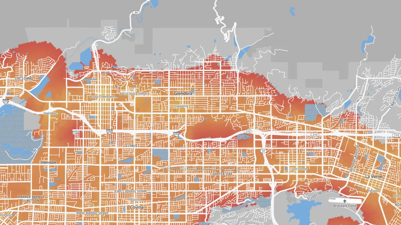 Transit Grade map of Glendora, CA