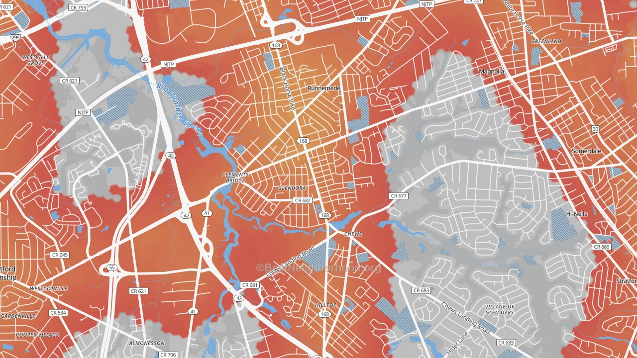Transit Grade map of Glendora, NJ
