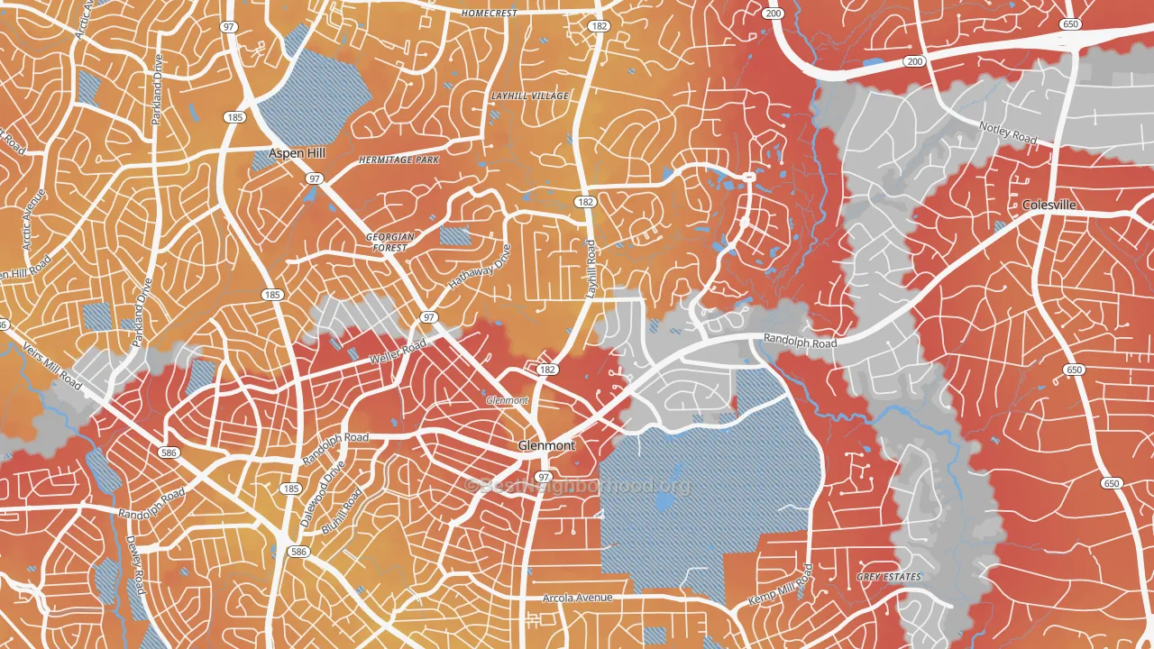 Transit Grade map of Glenmont, MD