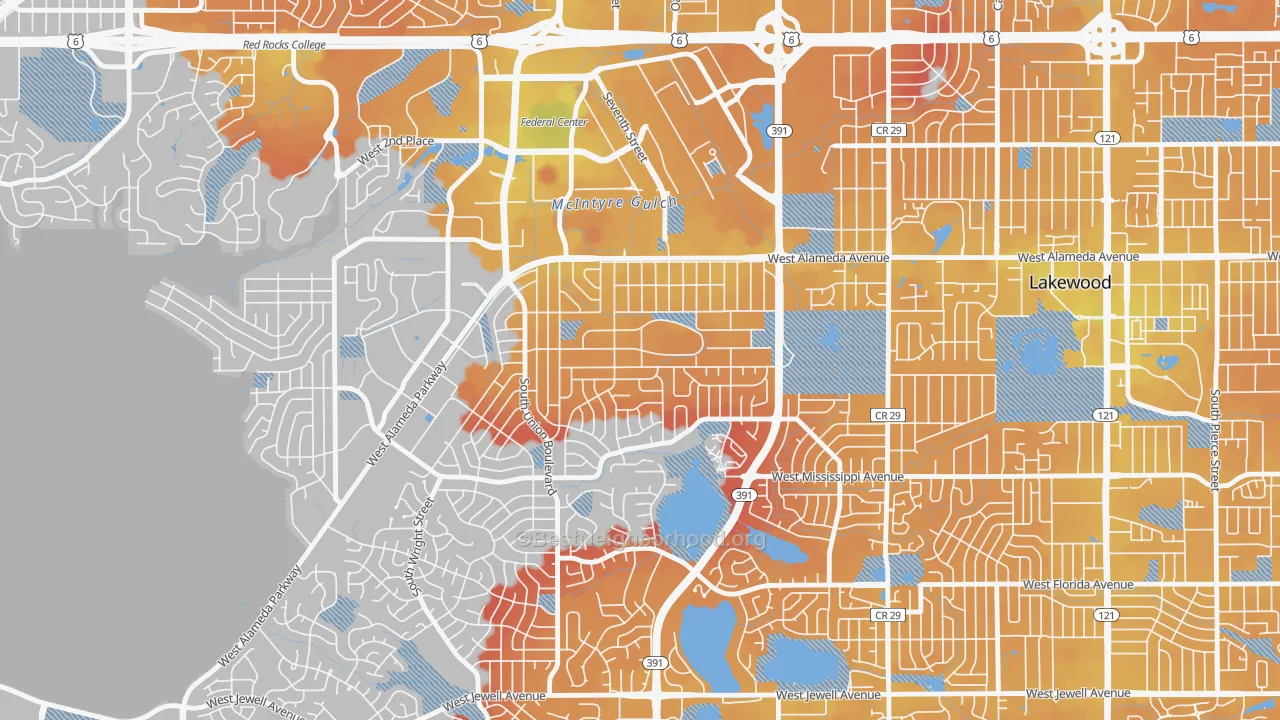 Transit Grade map of Glennon Heights, Lakewood, CO