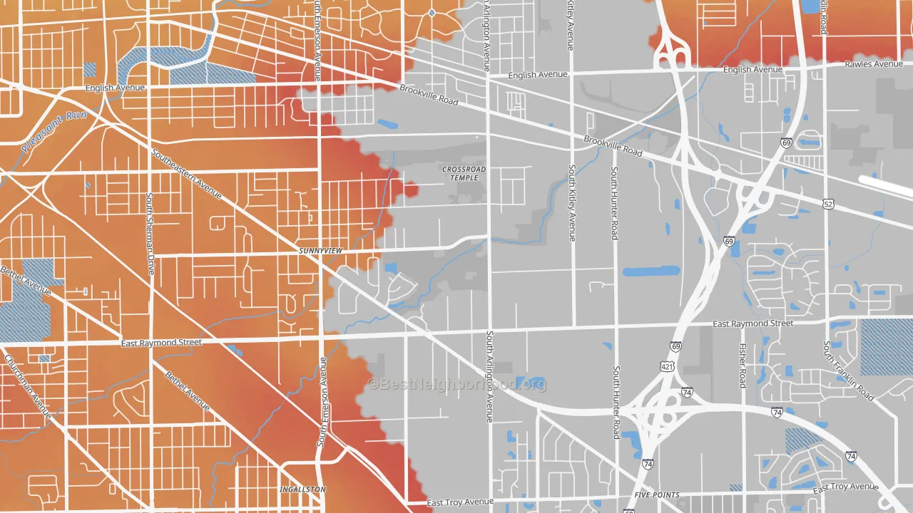 Transit Grade map of Glenroy Village, Indianapolis, IN