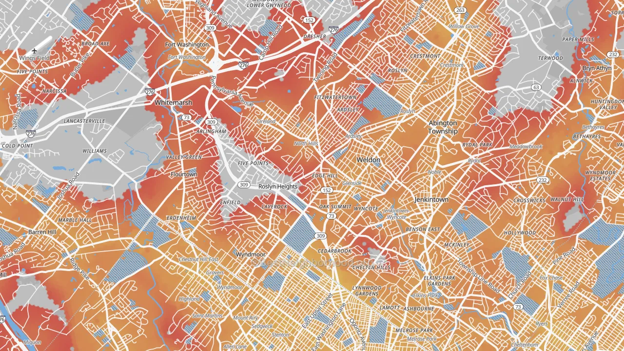 Transit Grade map of Glenside, PA