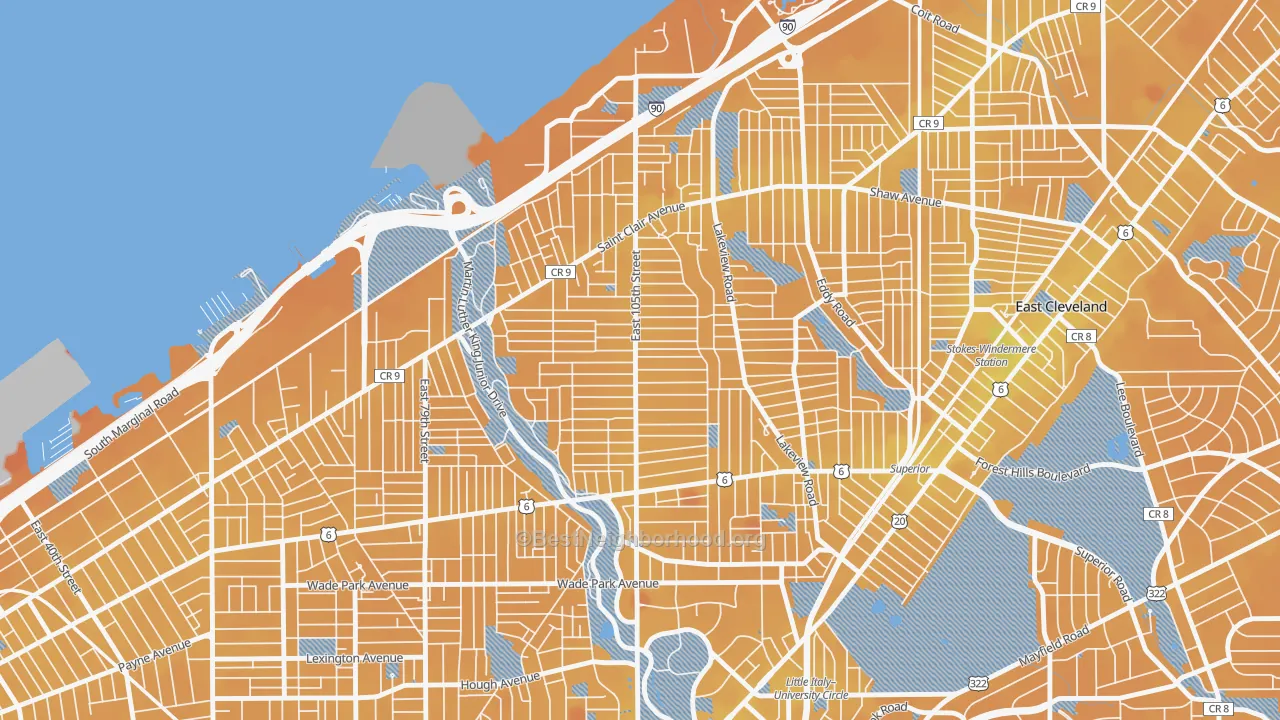 Transit Grade map of Glenville, Cleveland, OH