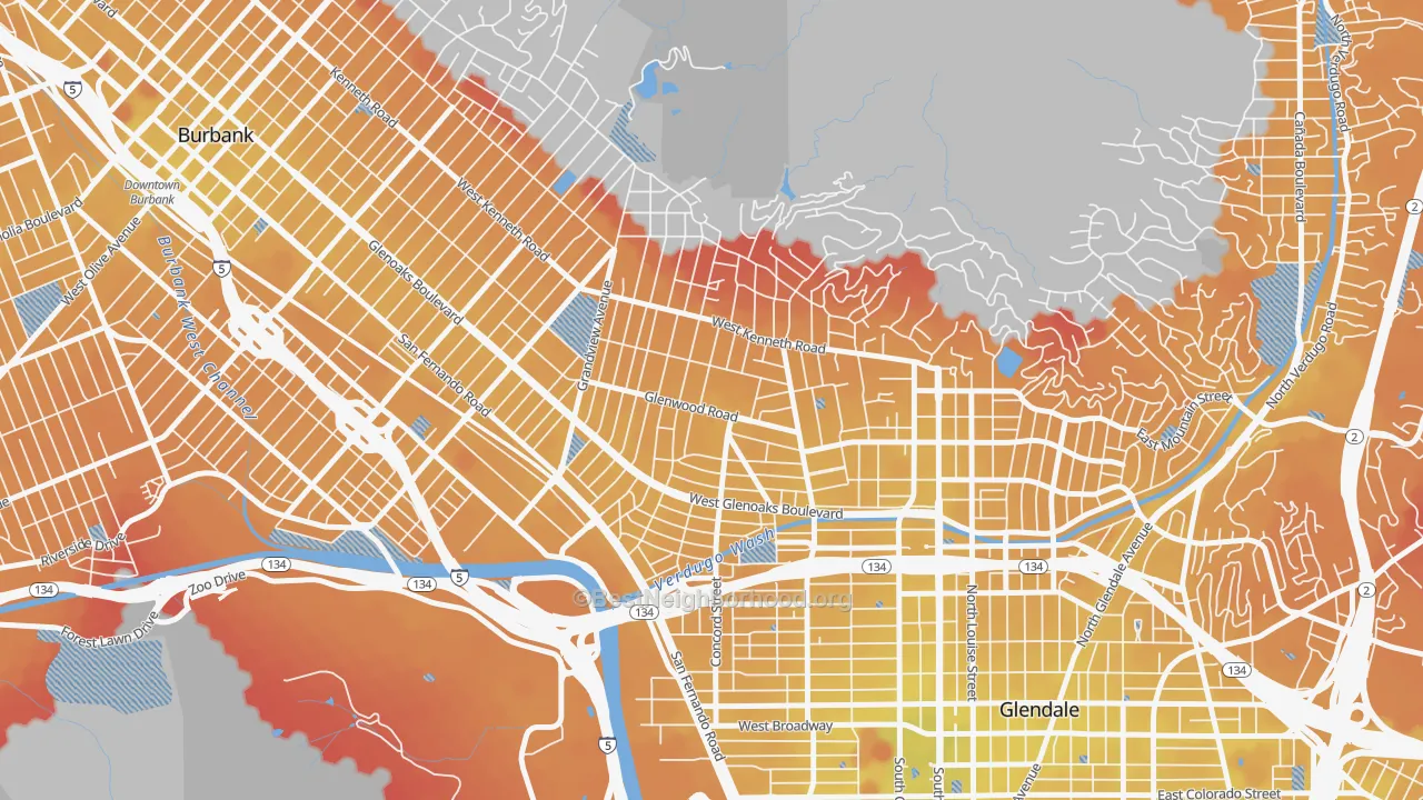 Transit Grade map of Glenwood, Glendale, CA