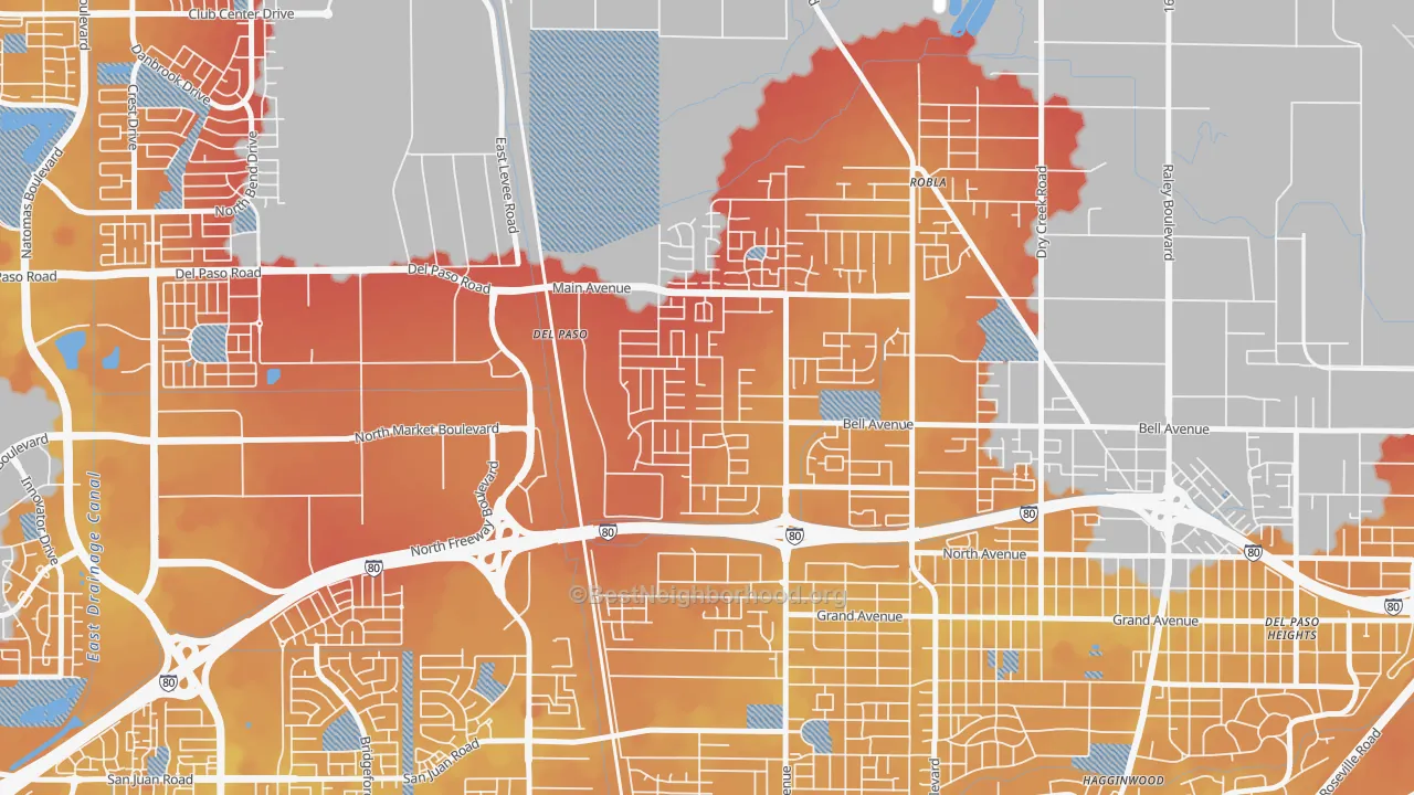 Transit Grade map of Glenwood Meadows, Sacramento, CA