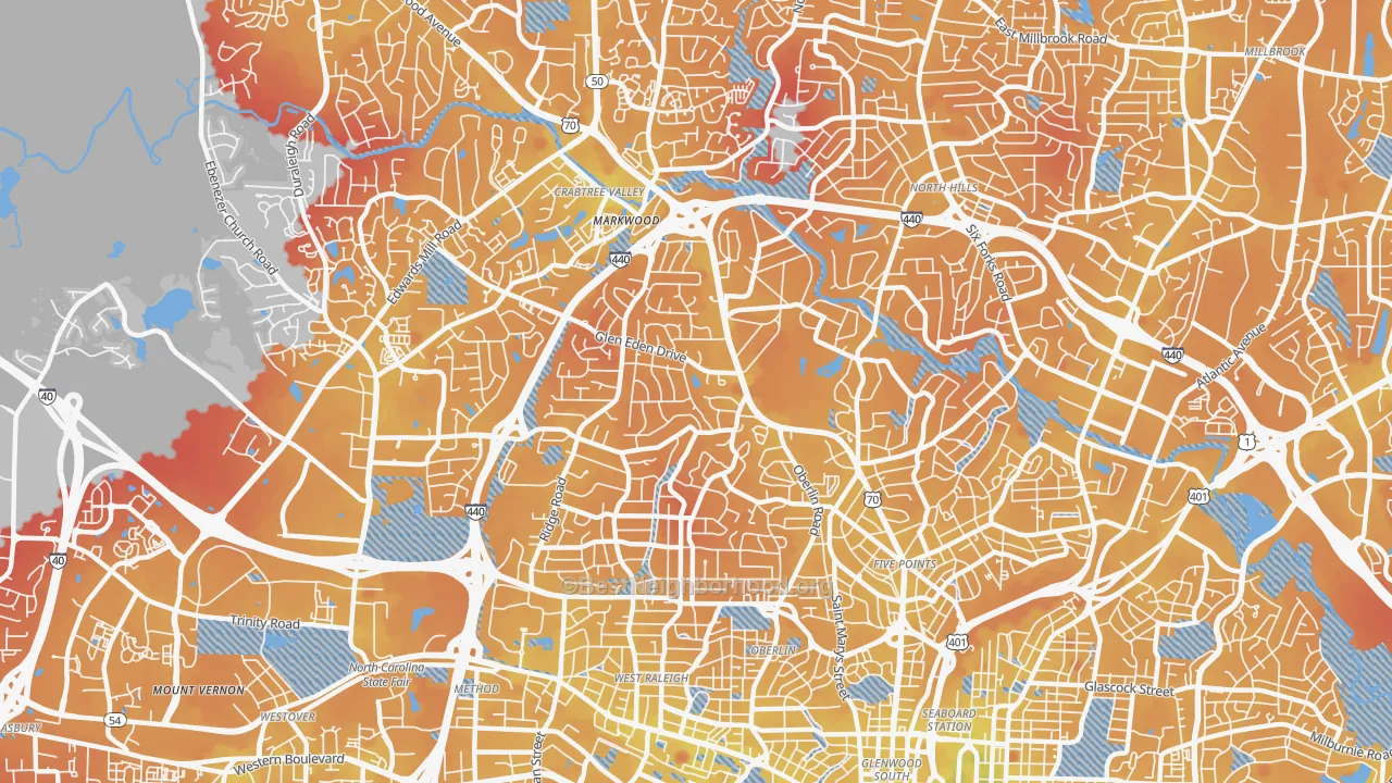 Transit Grade map of Glenwood, Raleigh, NC