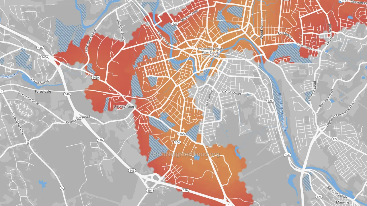 Transit Grade map of Globe, Woonsocket, RI