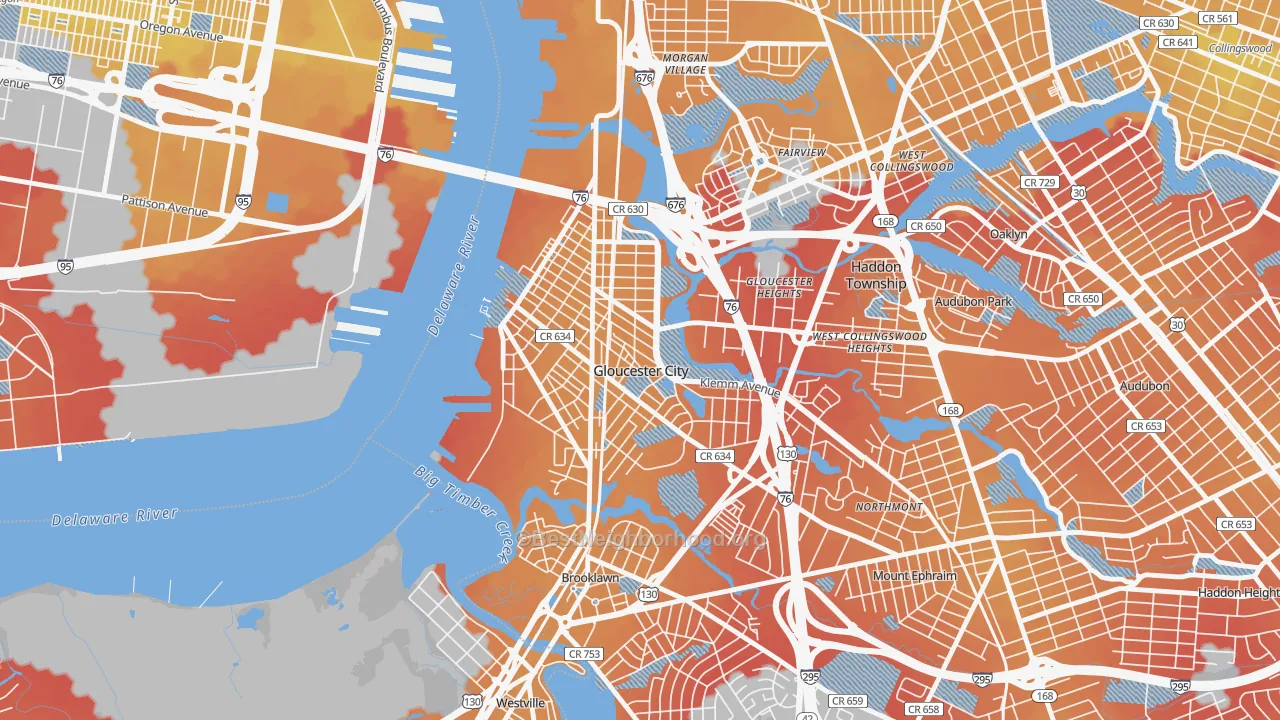 Transit Grade map of Gloucester City, NJ