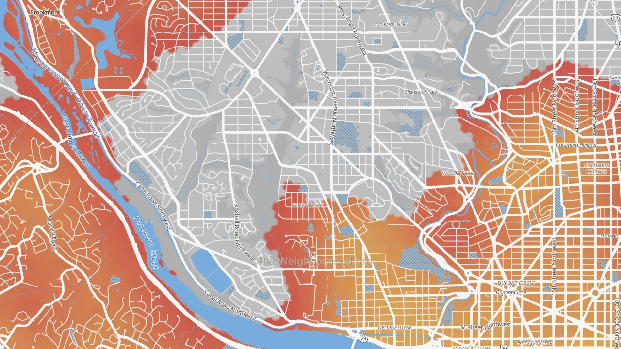 Transit Grade map of Glover Park, Washington, DC