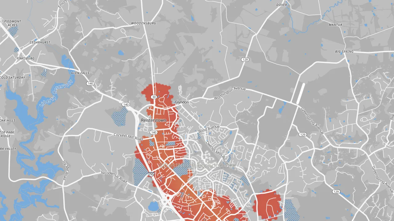 Transit Grade map of Glyndon, MD