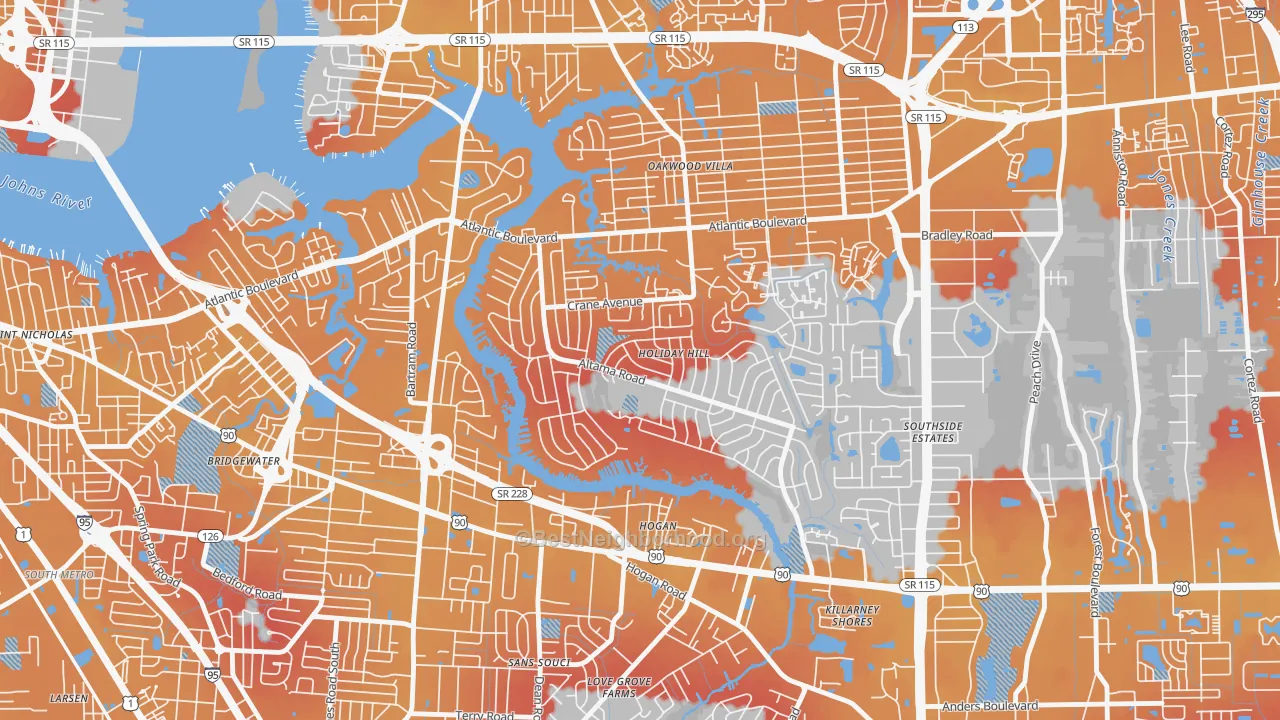Transit Grade map of Glynlea-Grove Park, Jacksonville, FL