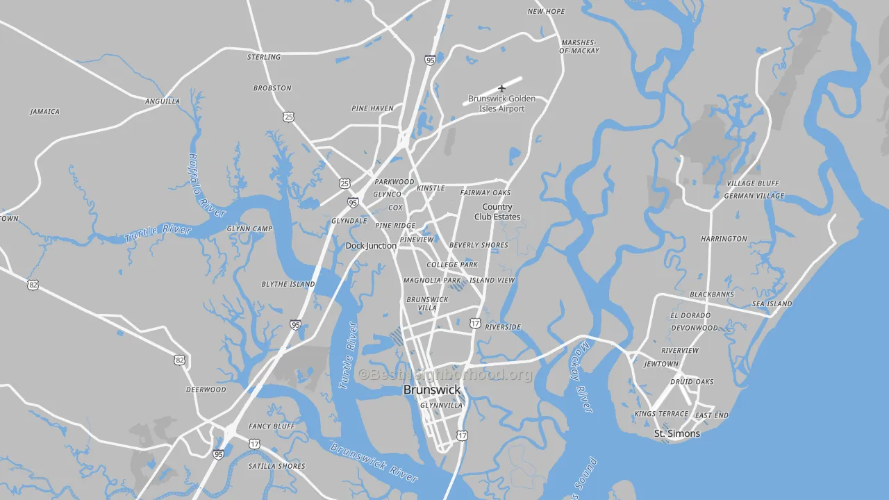 Transit Grade map of Glynn County, GA
