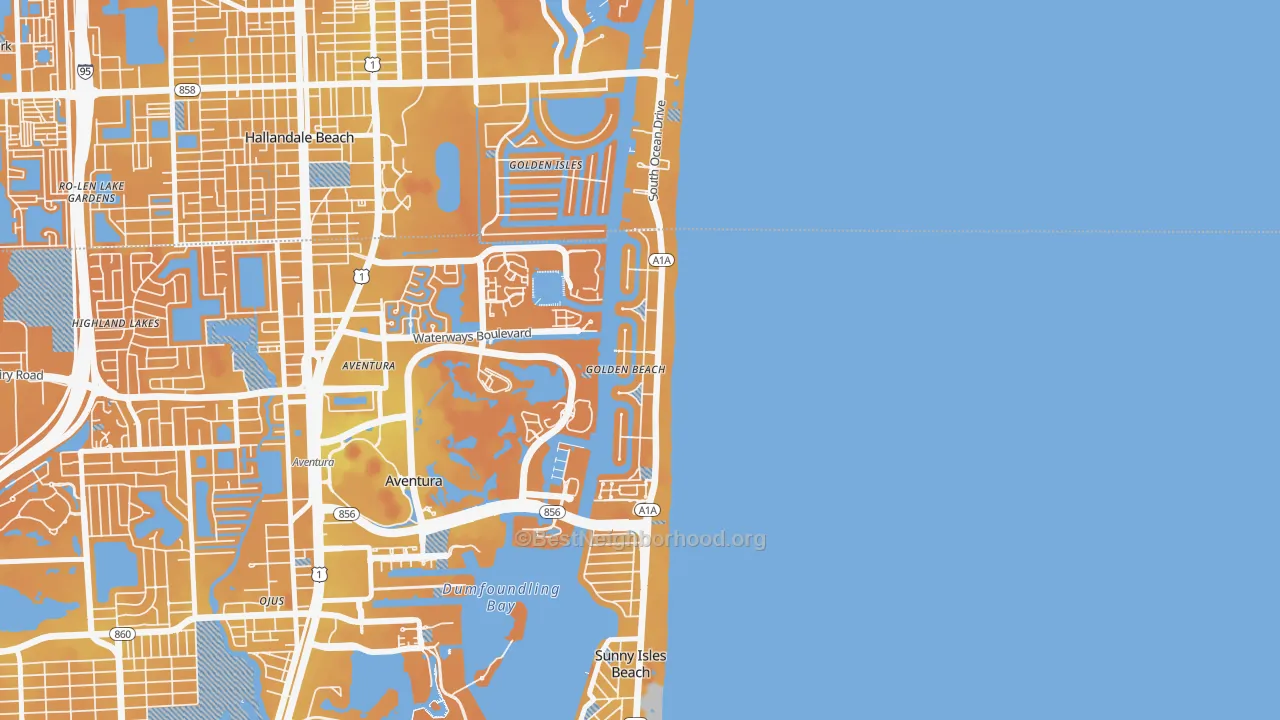 Transit Grade map of Golden Beach, FL