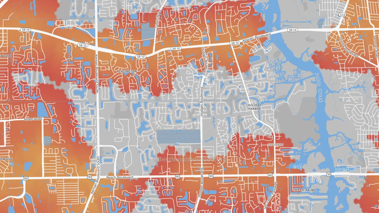 Transit Grade map of Golden Glades-The Woods, Jacksonville, FL